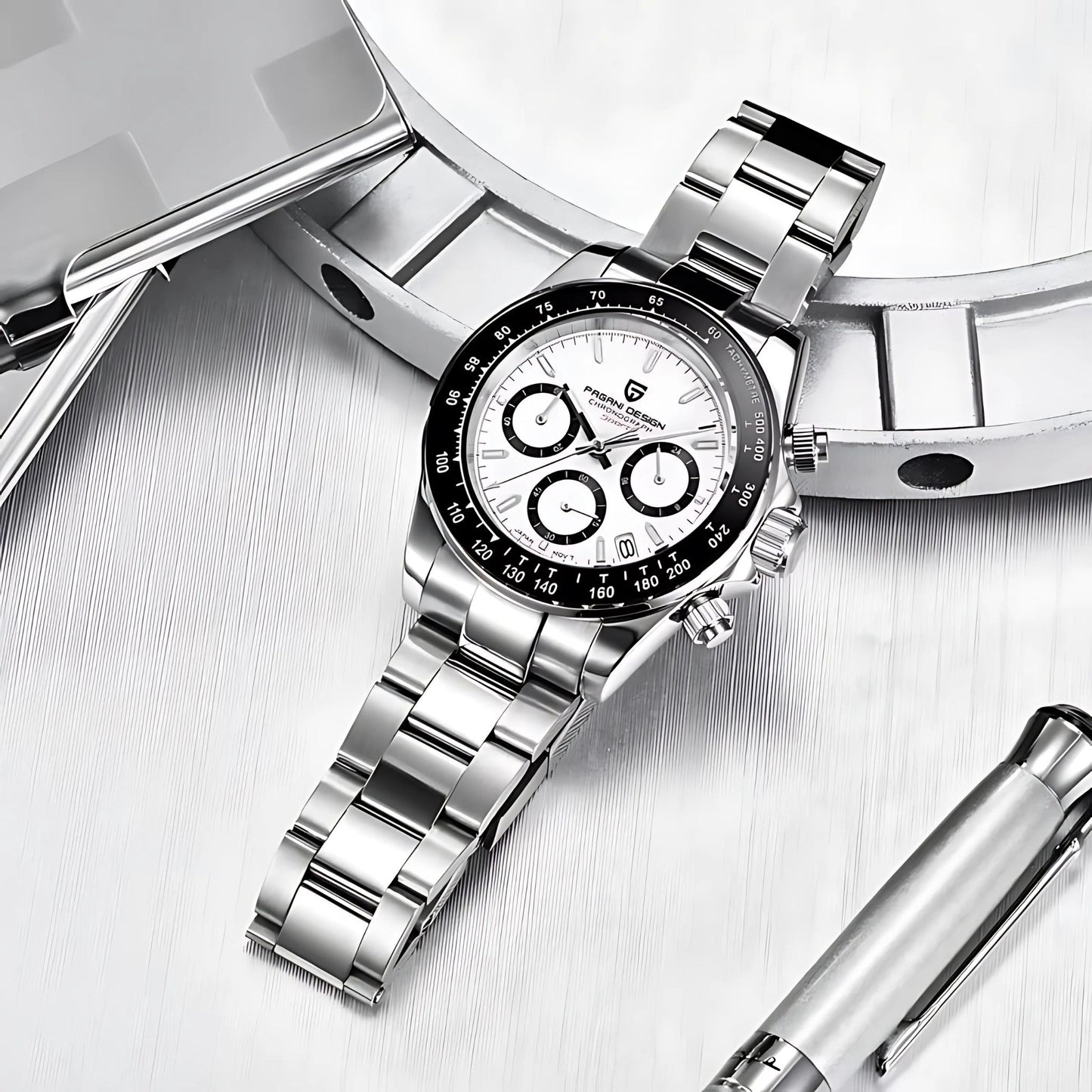 PAGANI DESIGN Velocity Chronograph 40mm Quartz Watch – Sporty Men's Watch in Stainless Steel, Seiko VK63